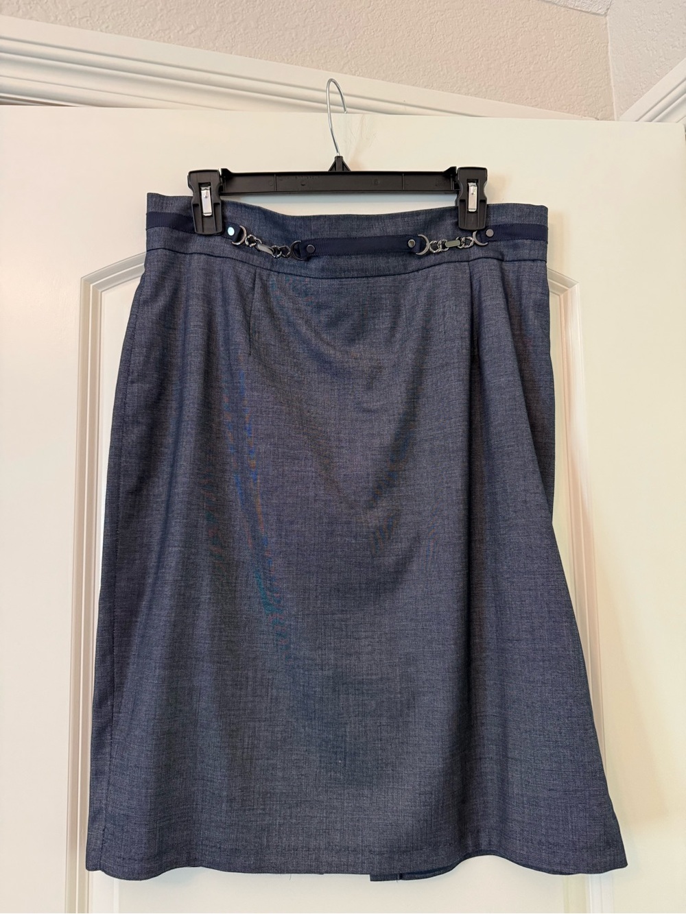 ANTONIO MELANI Navy A-Line Midi Skirt with Decorative Waist Hardware